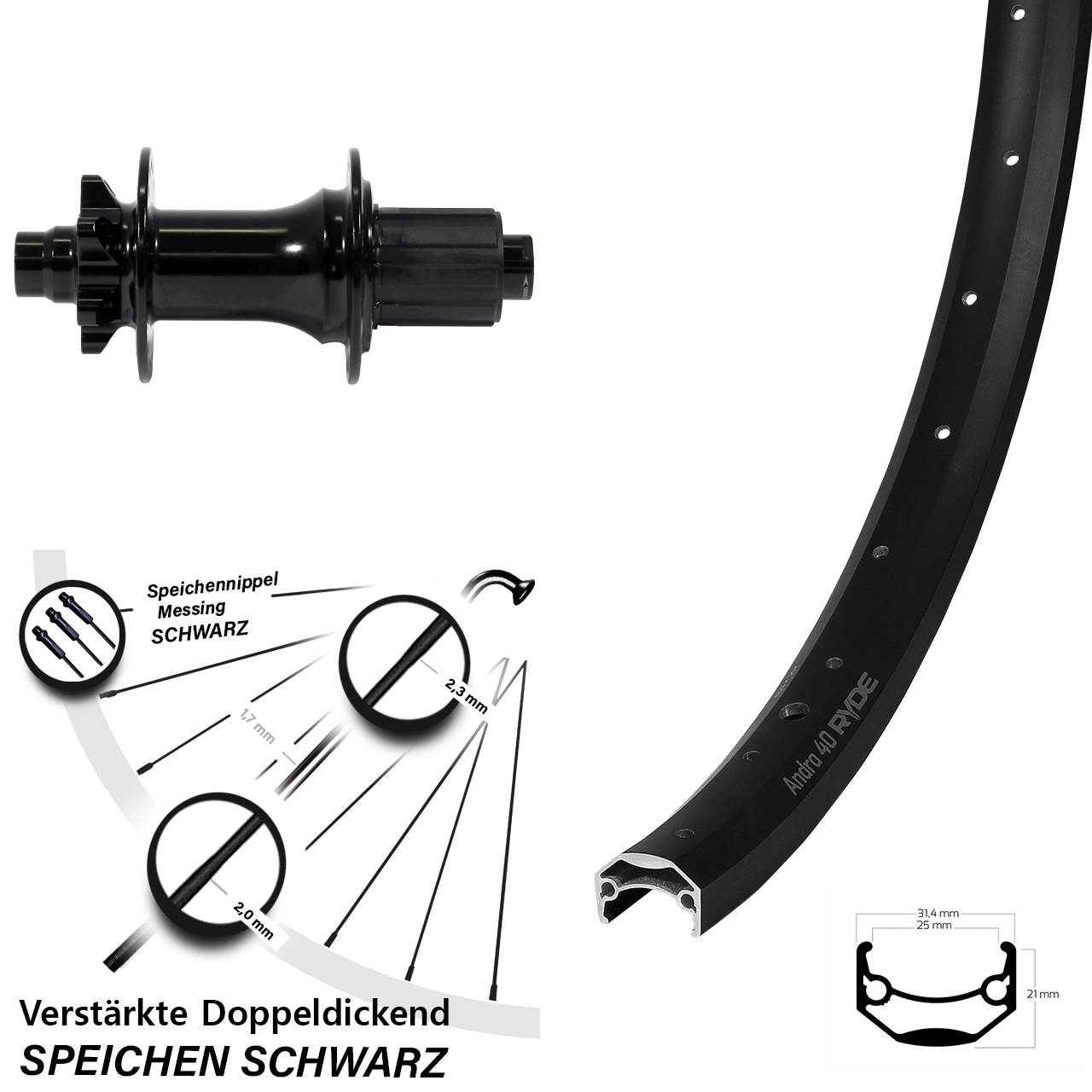 6-Loch Hinterrad 29 Zoll Ryde Andra 40 Formula ECT-148S 8-11 fach HG 12x148