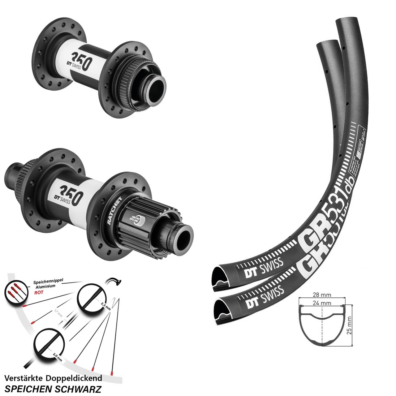 Laufradsatz Centerlock 650B DT Swiss GR531 DT Swiss 350 Micro Spline 15x100 12x142