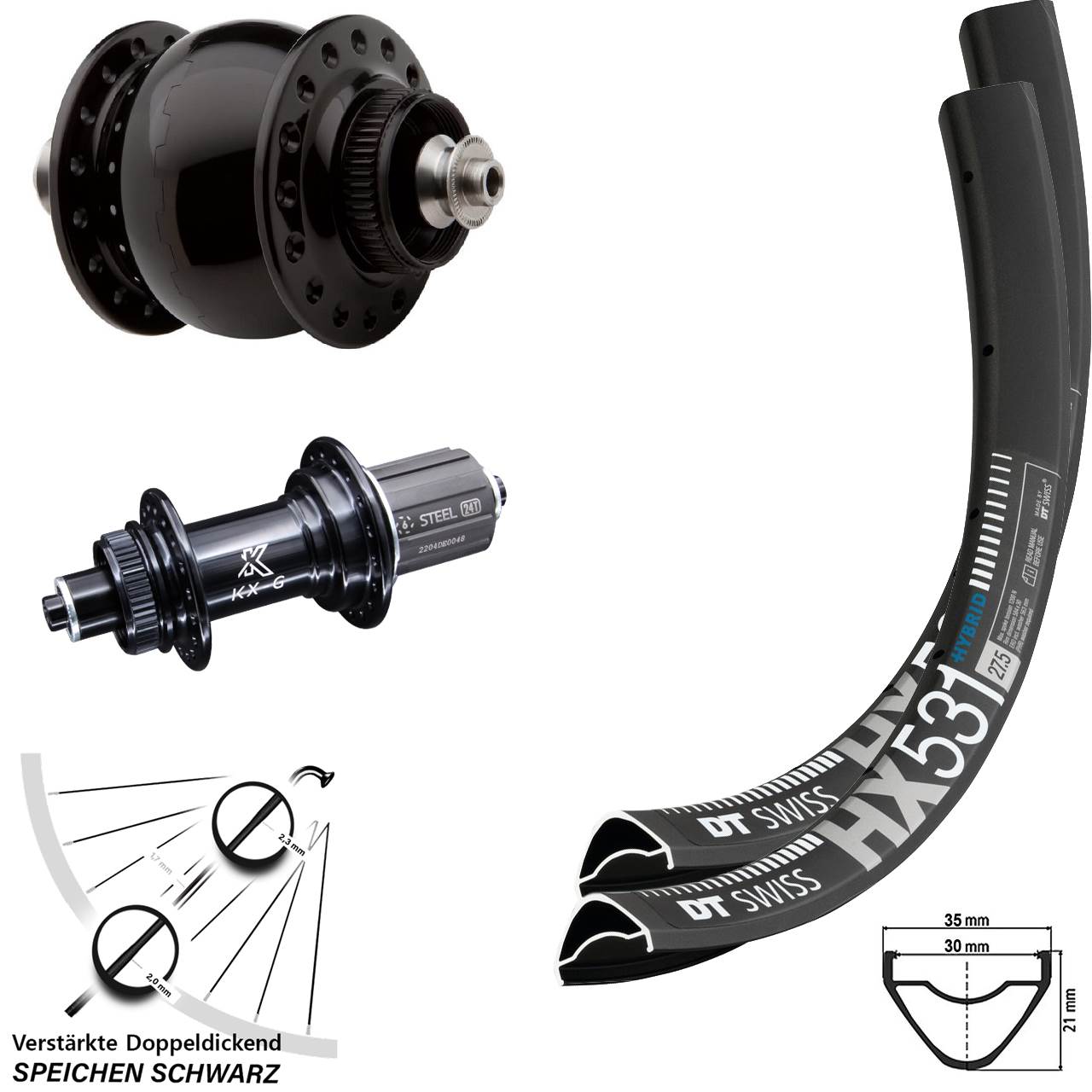 Disc Laufrad-Satz QR 29 Zoll DT Swiss HX 531 KX-GS Heavy Duty SON 28 8-12 fach HG