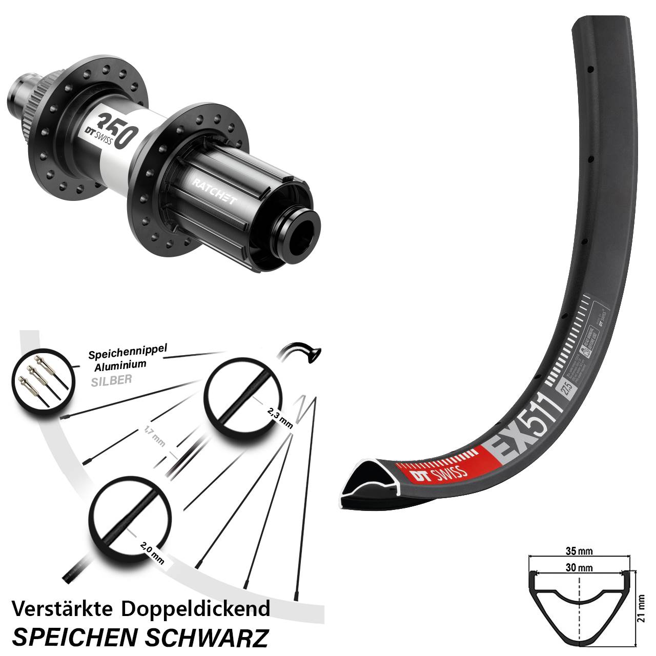 Disc Laufrad 27,5 Zoll DT Swiss EX511-350 8-11 fach 12x142