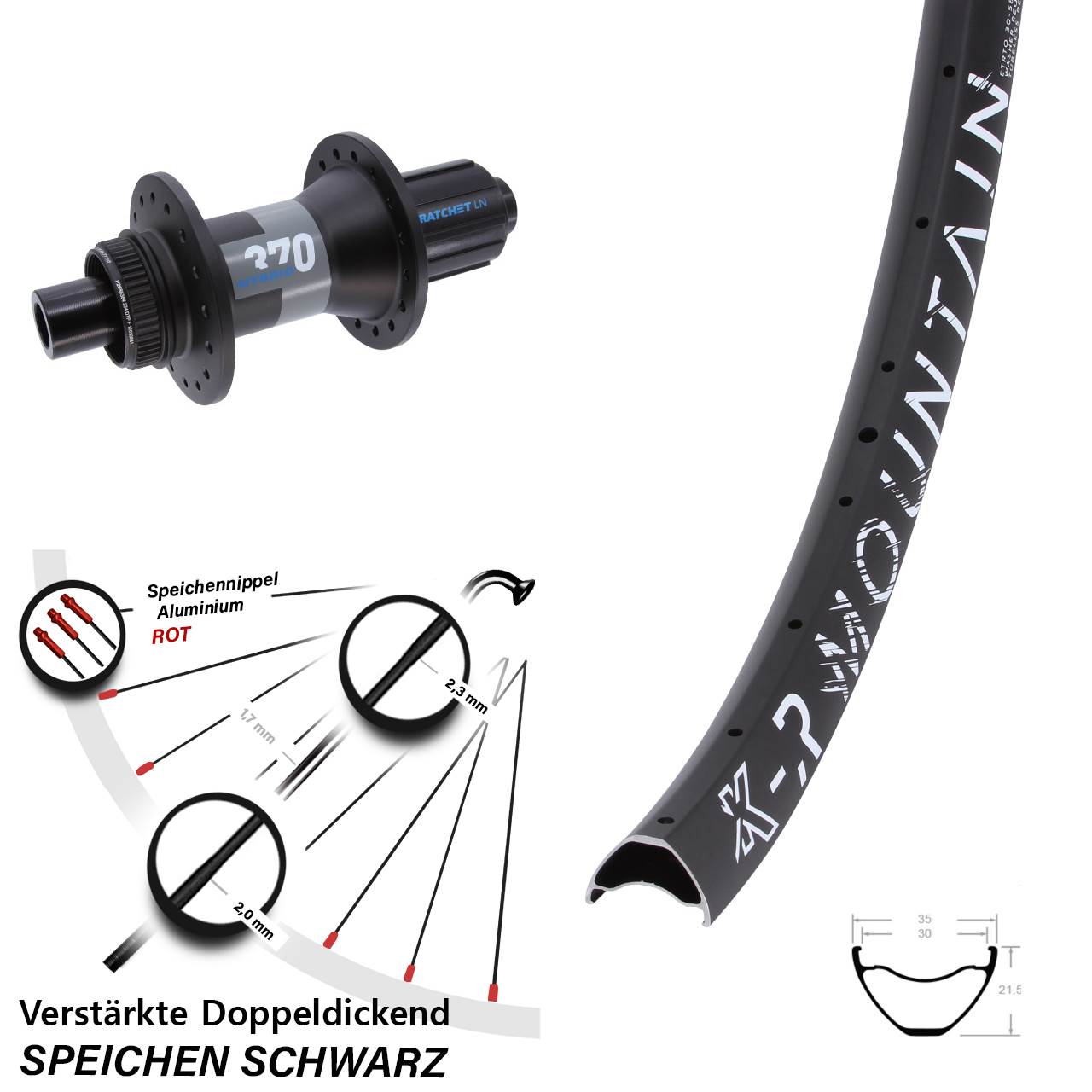 KX-R Mountain DT Swiss 370 Hybrid 29 Zoll Disc Hinterrad 12x148 8-11 fach HG