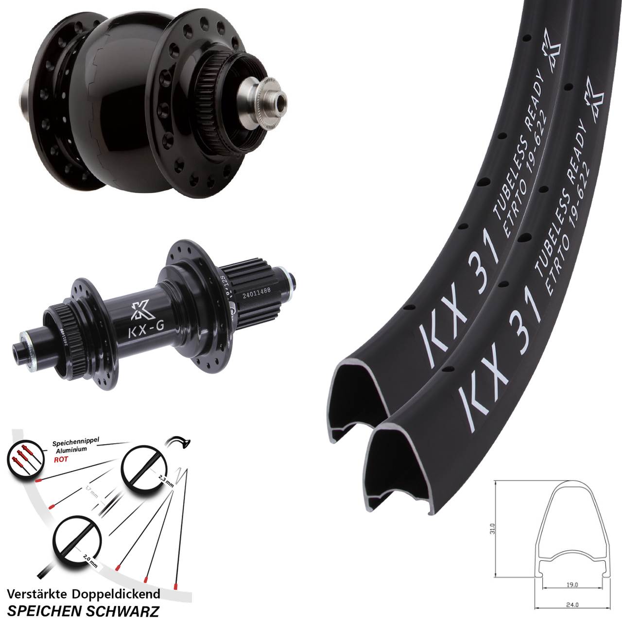 28 Zoll KX-G 31 SON 28 Laufradsatz Centerlock QR Micro Spline