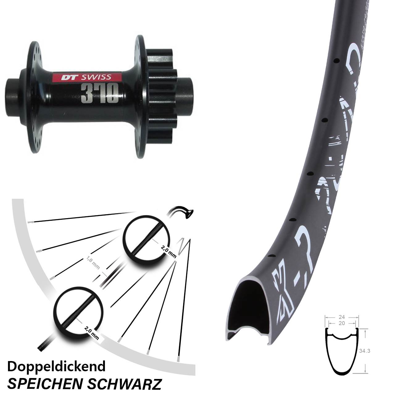 KX-R Road DT Swiss 370 28 Zoll Vorderrad 6-Loch 12x100