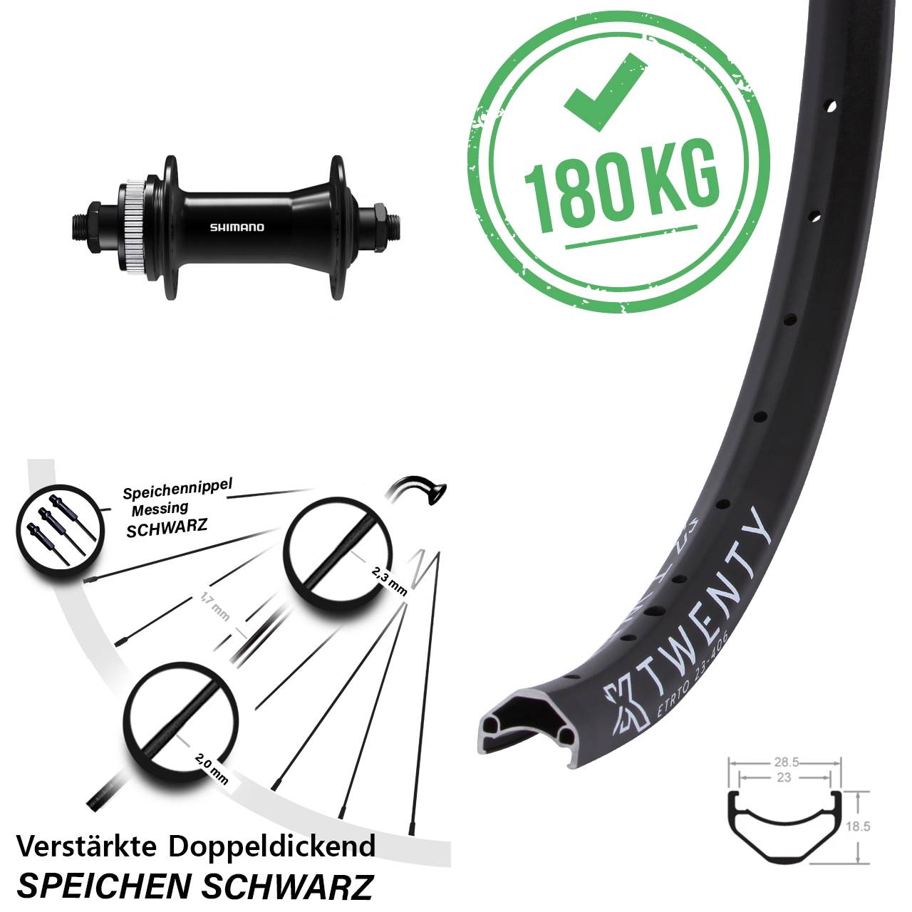 Centerlock Vorderrad für Schnellspanner 20 Zoll KX Twenty Shimano HB-QC400