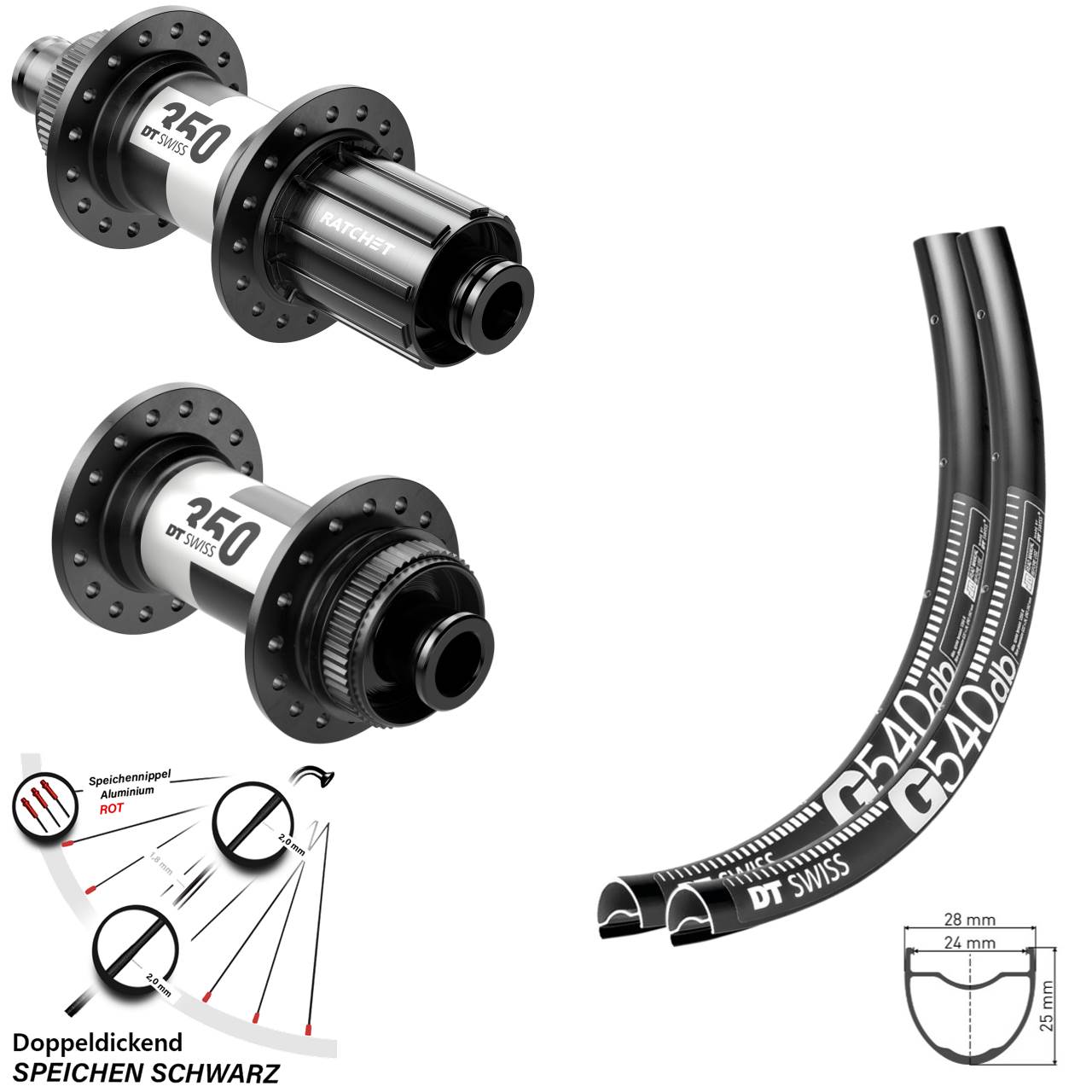 Laufradsatz Gravel G 540 DT Swiss 350 Steckachse 12x100/142 mm Centerlock 28 Zoll