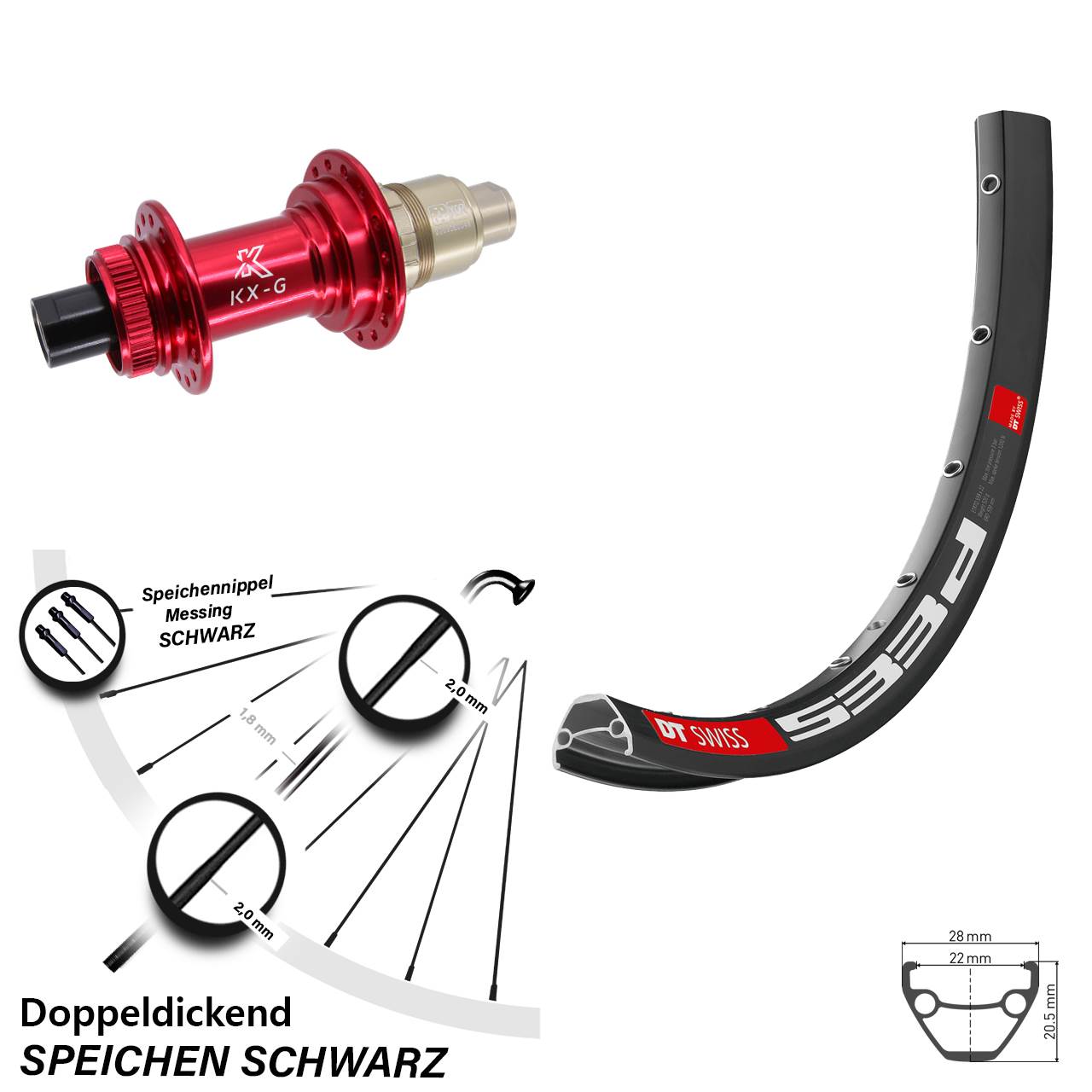 650B DT Swiss 533d KX-G rot Centerlock Hinterrad 12x142
