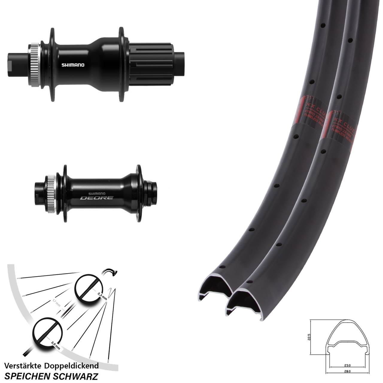 KX Clue Shimano Deore FH-TC500-B 27,5 Zoll Laufradsatz Centerlock 15x110 12x148 8-11 f