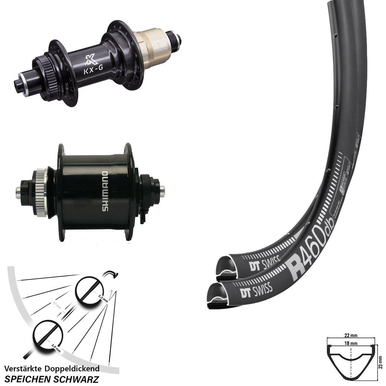 Laufradsatz für Schnellspanner 28 Zoll DT Swiss R 460 KX-G Shimano DH-UR700-3D XDR