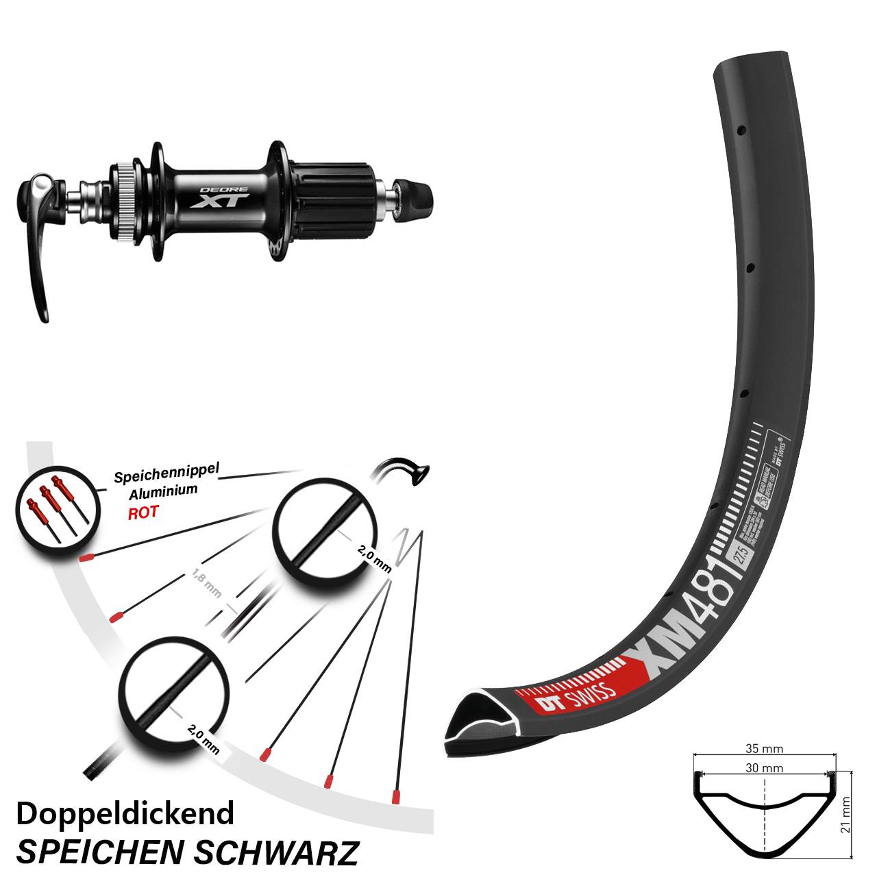 Hinterrad Centerlock QR 27,5 Zoll DT Swiss XM481 Shimano FH-M8000 8-11 fach