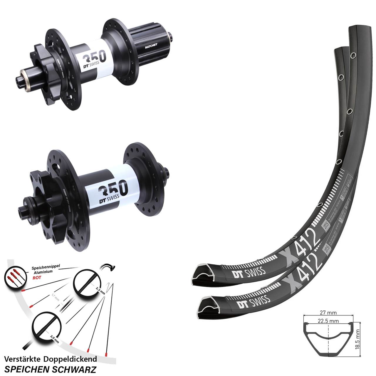 6-Loch 29 Zoll Laufradsatz für Schnellspanner DT Swiss X 412-350 Ratchet 36 8-11 fach HG