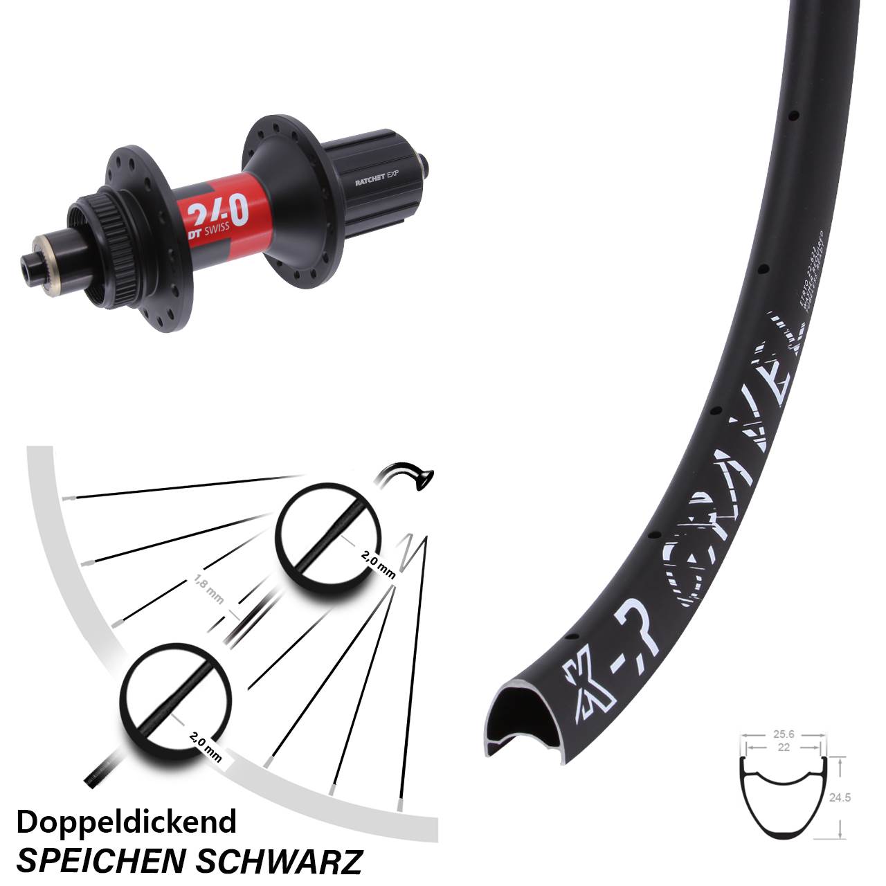 Centerlock Hinterrad QR 28 Zoll KX-R Gravel DT Swiss 240 11-12 fach