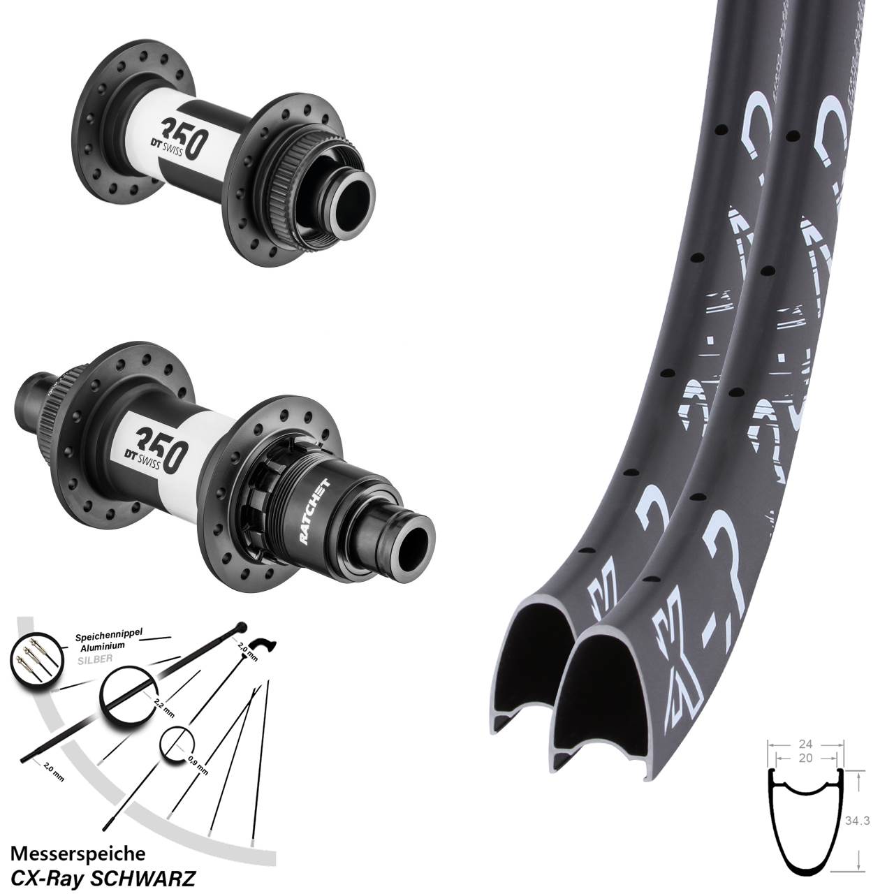 29 Zoll KX-R Road DT Swiss 350 Disc Laufradsatz 15x100 12x142 XDR CX-Ray