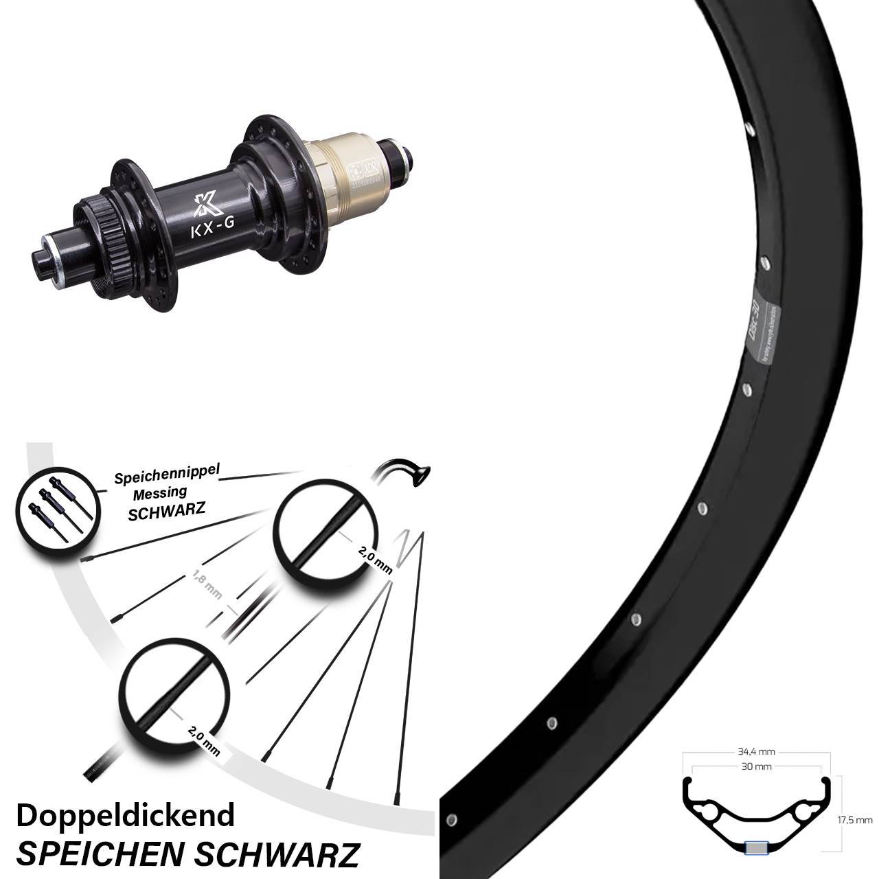29 Zoll Ryde Disc 30 KX-G XD-R Hinterrad Centerlock für Schnellspanner