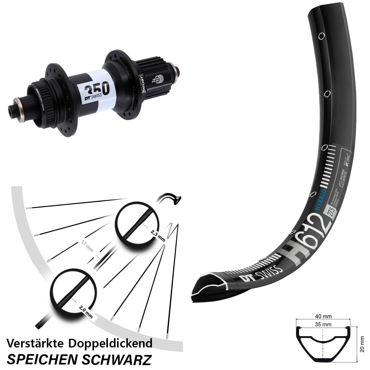DT Swiss H612-350 27,5 Zoll Disc Hinterrad QR Micro Spline