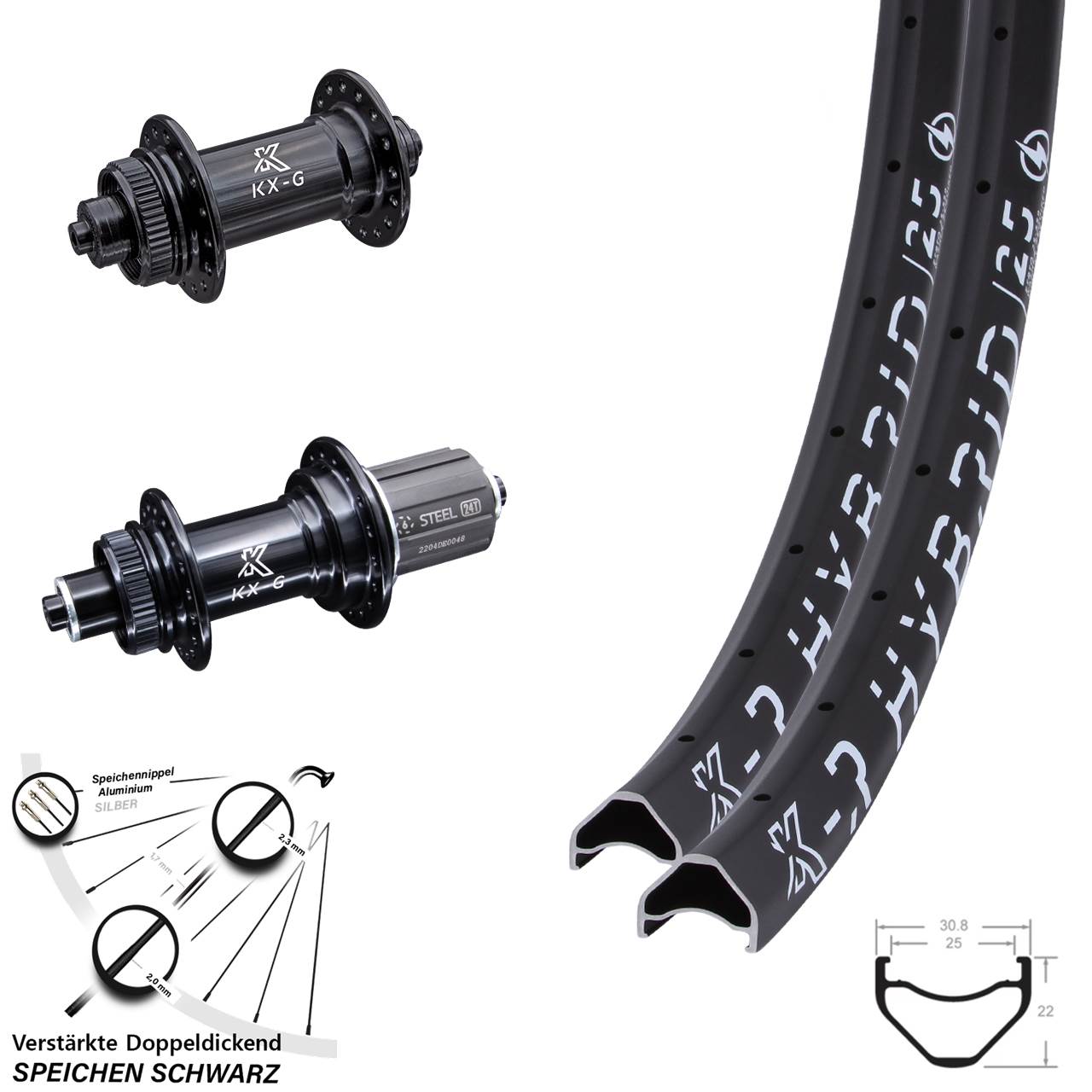 26 Zoll KX-R GS Hybrid 25 Centerlock Laufradsatz QR 8-12 fach HG