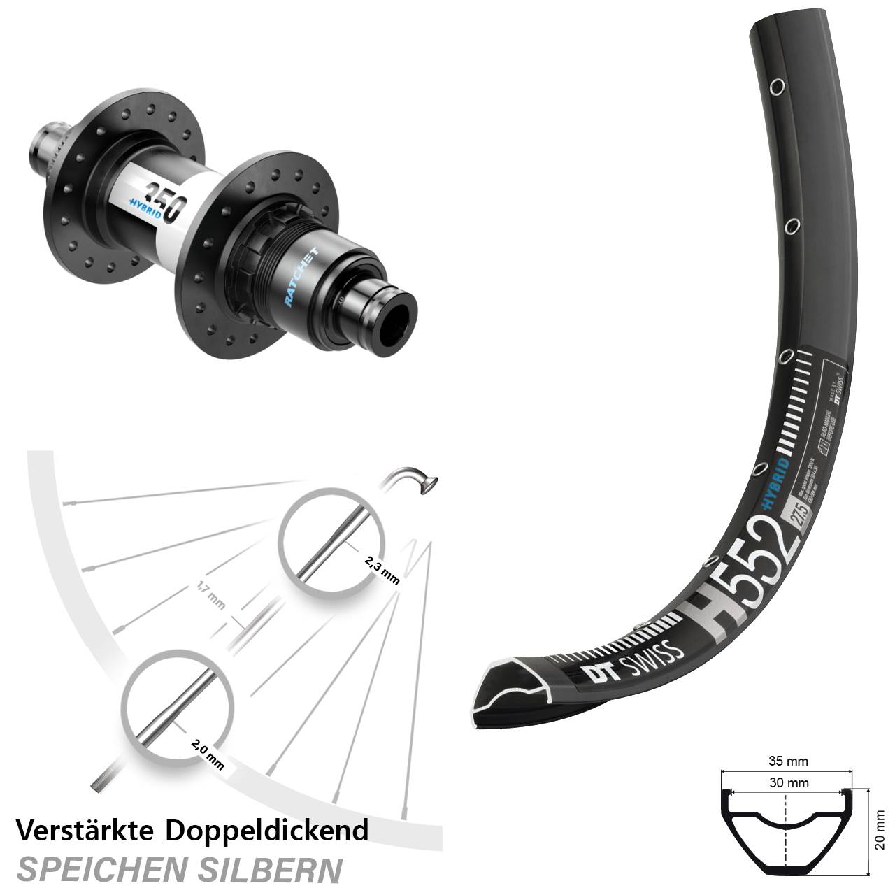 Hinterrad Centerlock 29 Zoll DT Swiss H 552-350 Hybrid SRAM XD 12x148