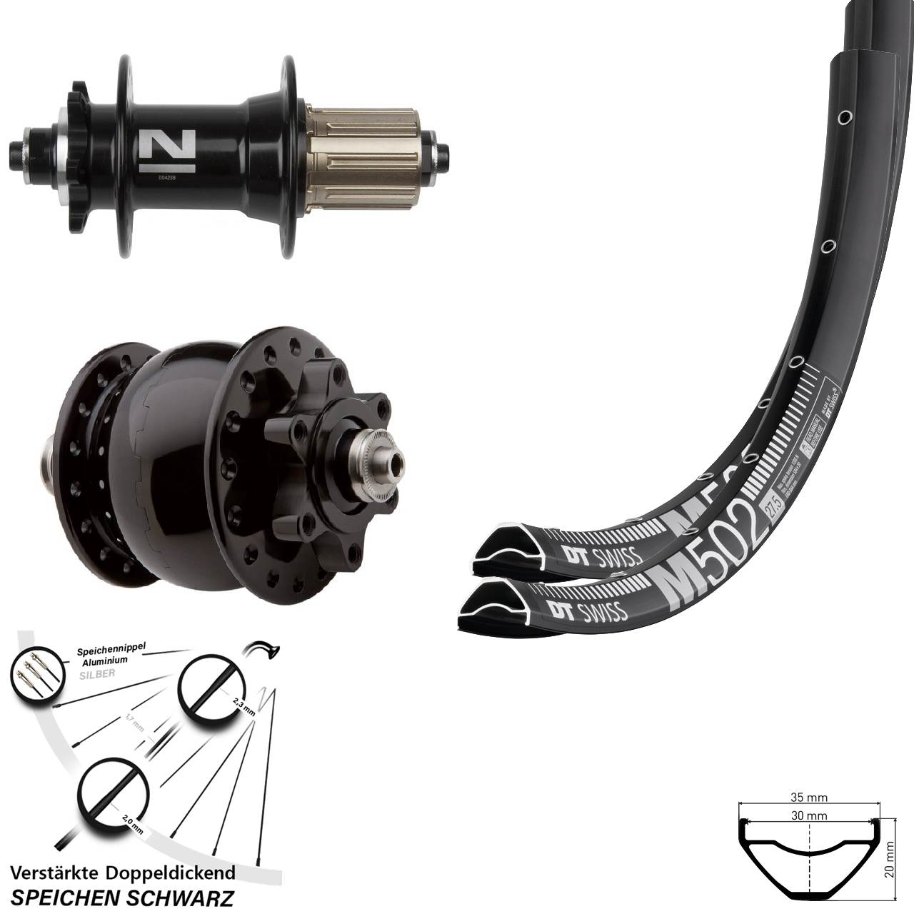 Laufrad-Satz QR 29 Zoll DT Swiss M 502 Novatec D042 SON 28 Disc 6-Loch 8-11 fach HG