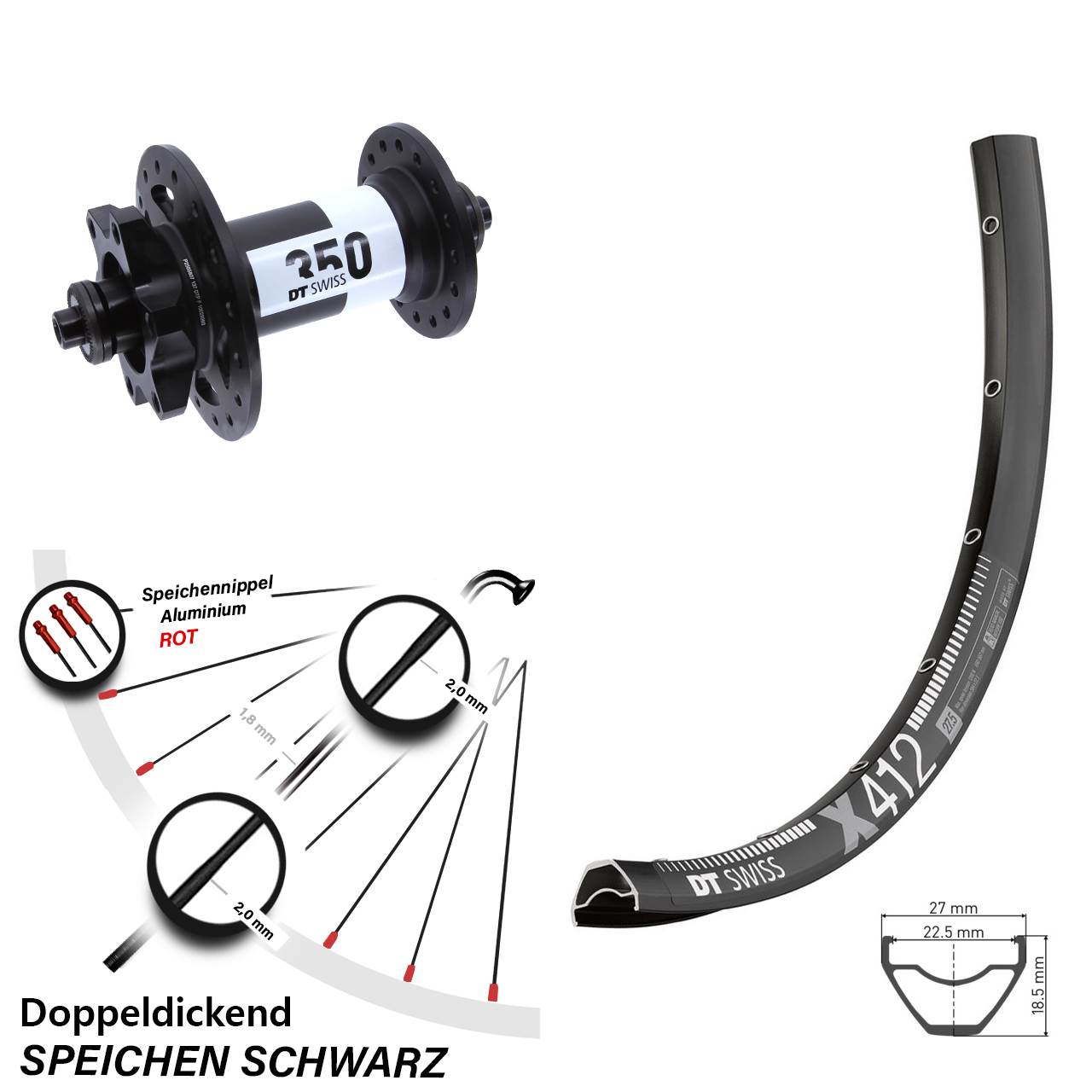 28-29 Zoll DT Swiss X 412-350 Disc Laufrad für Schnellspanner