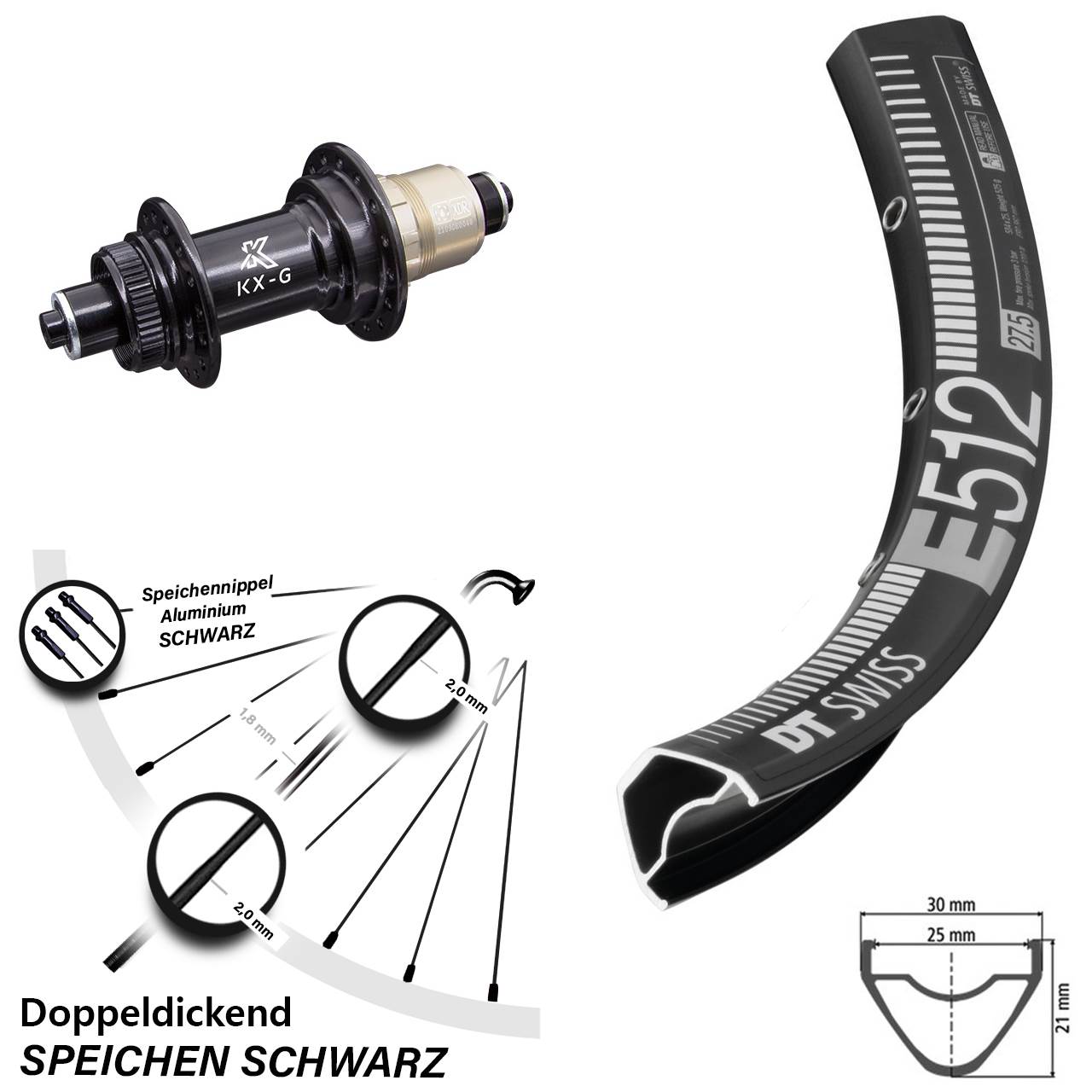 DT Swiss E512 KX-G XD-R 29 Zoll Disc Hinterrad für Schnellspanner