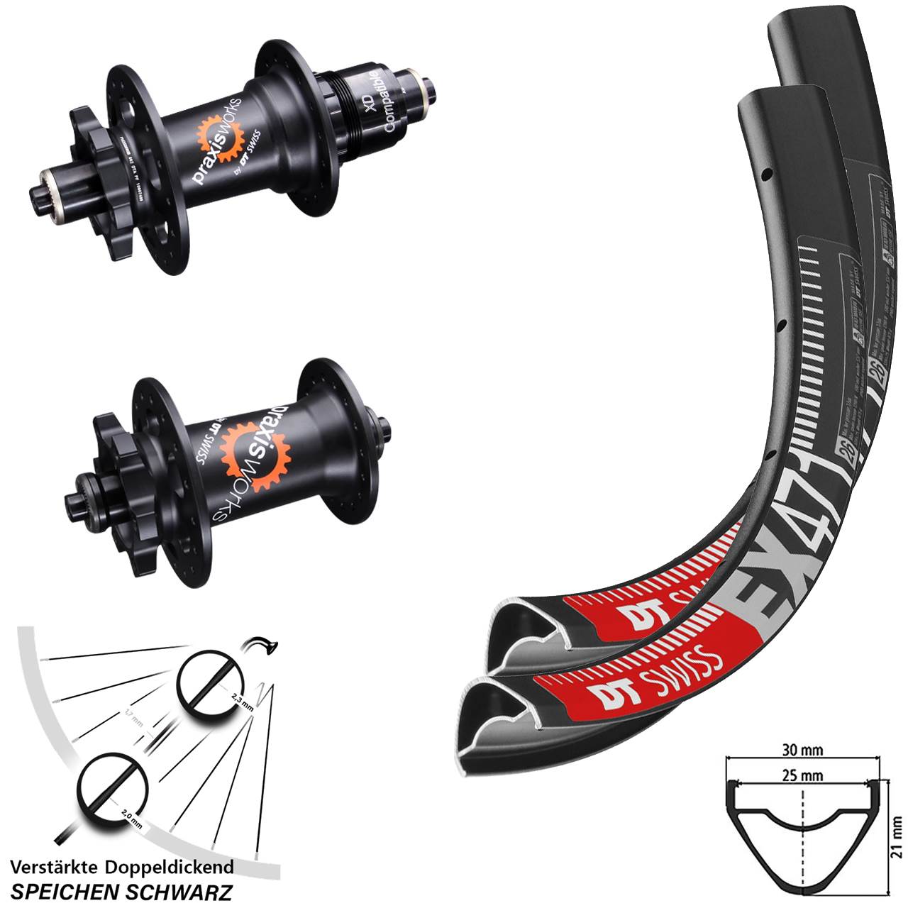 DT Swiss EX 471-350 Laufradsatz 27,5 Zoll für Schnellspanner Disc 6-Loch Sram XD