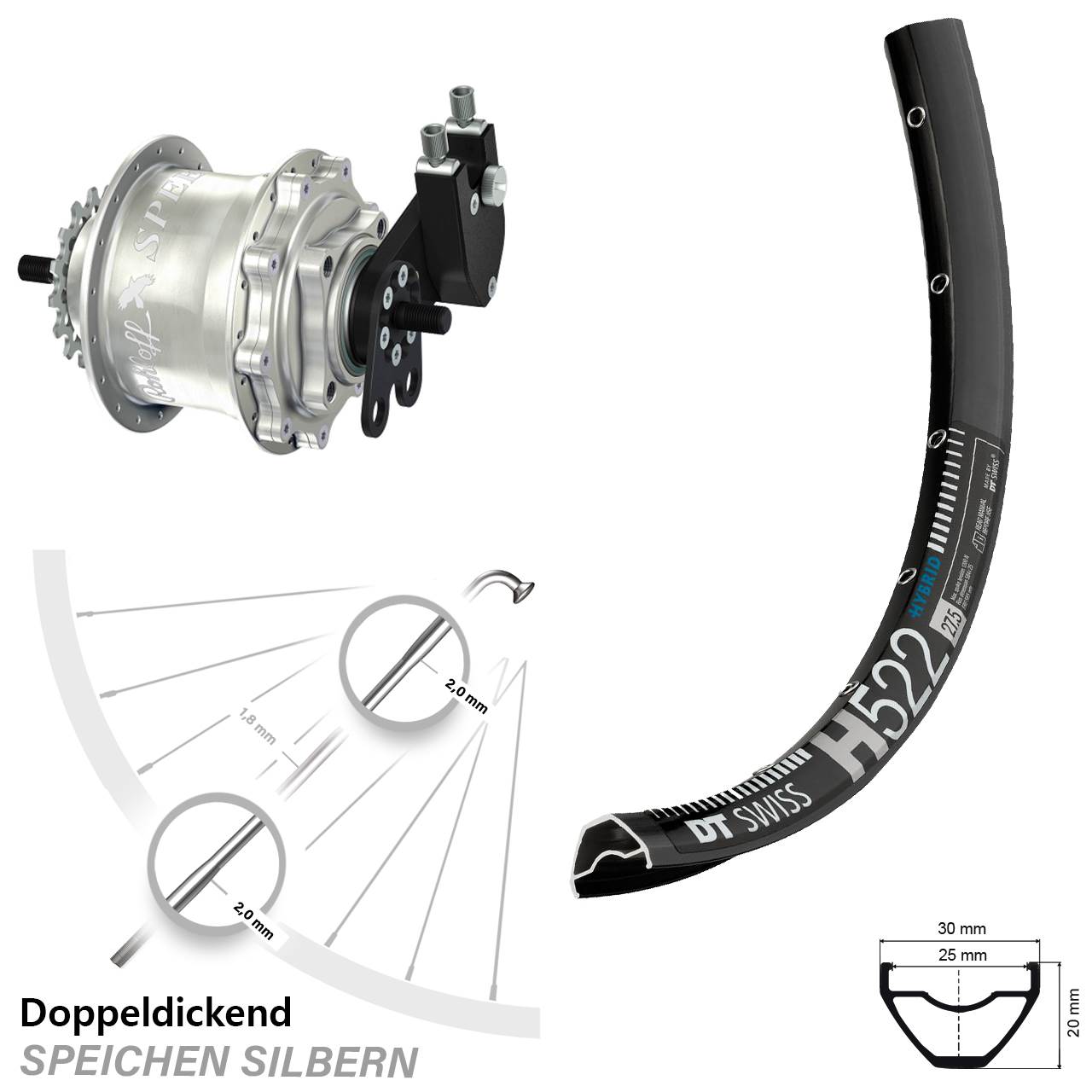 DT Swiss H 522 Rohloff 500/14 TS DB Tandem 28-29 Zoll Disc Laufrad