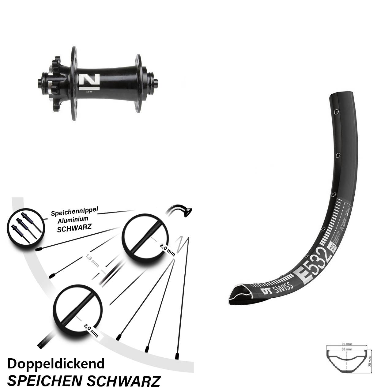29 Zoll DT Swiss E532 Novatec D791SB 6-Loch Vorderrad QR