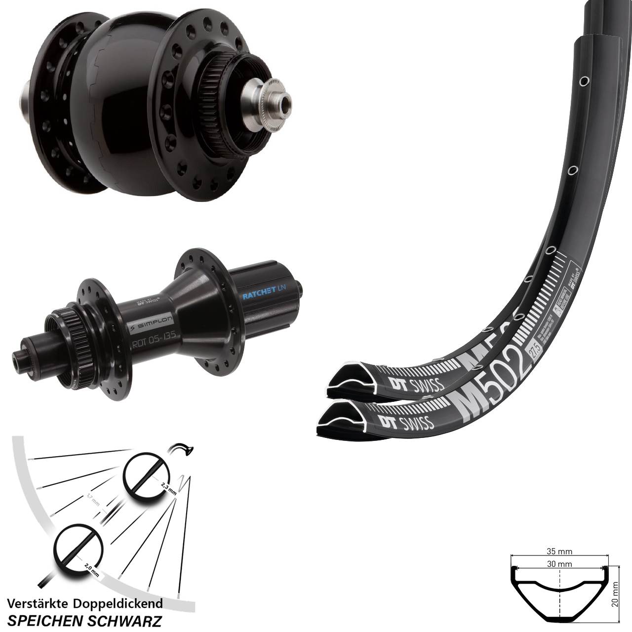 29 Zoll DT Swiss M 502-370 Hybrid SON 28 Centerlock Laufradsatz QR 8-11 fach