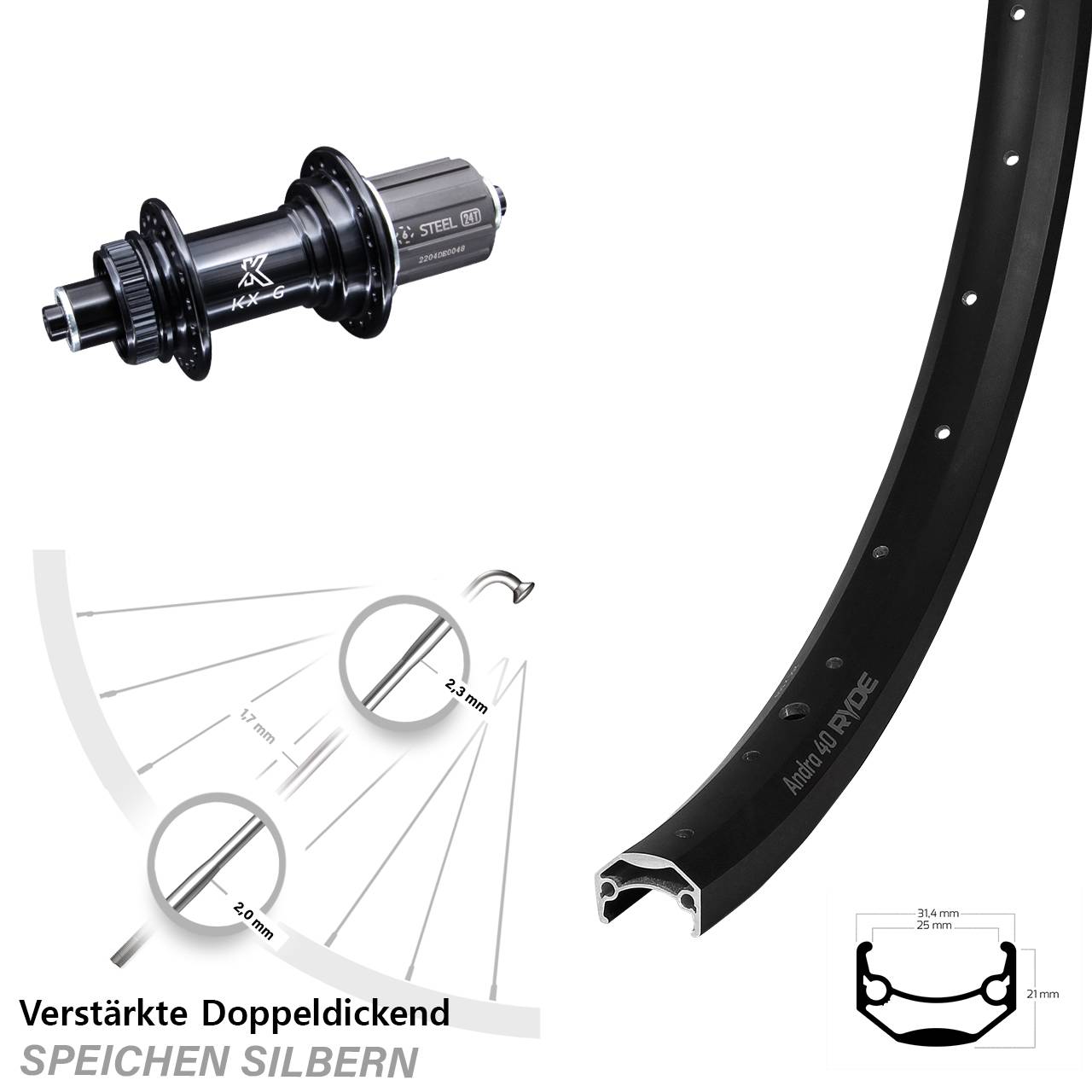 KX-GS 5x135 Centerlock Ryde Andra 40 Disc Laufrad 28-29 Zoll verstärkt Lastenrad 8-12 fach