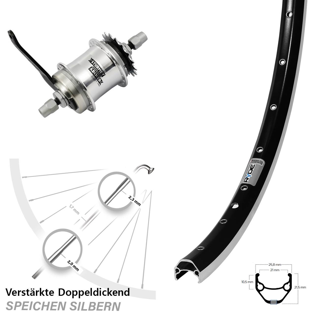 27,5 Zoll Hinterrad Ryde ZAC 421 Sturmey Archer S1C Rücktritt