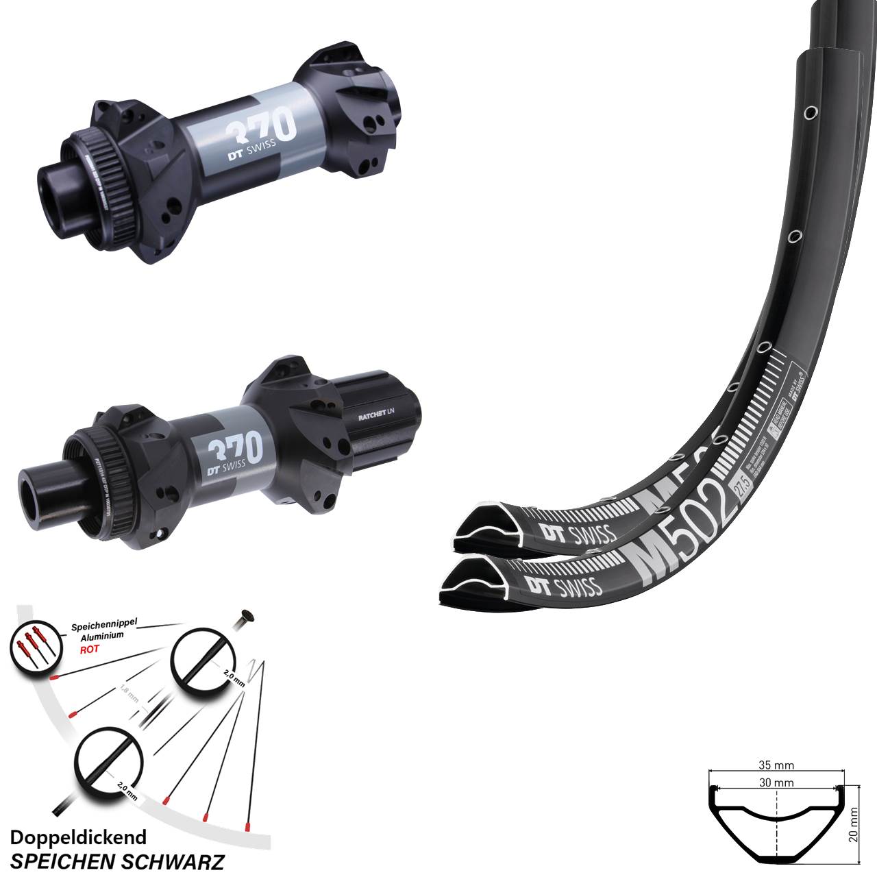 Boost Disc Laufradsatz 27,5 Zoll DT Swiss M502 370 Straightpull 8-11 fach