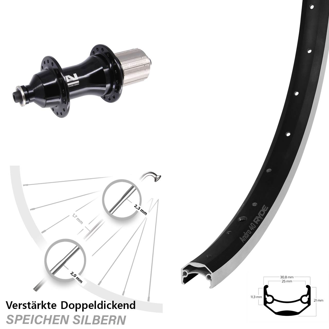 Hinterrad 28 Zoll Ryde Andra 40 Novatec F162 Heavy Duty 8-12 fach QR