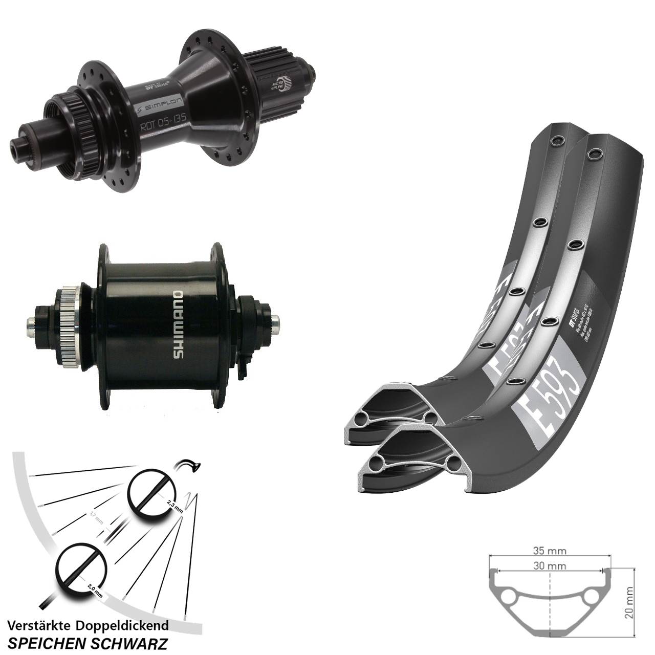 Disc Laufradsatz 29 Zoll DT Swiss E 593 370 Hybrid Shimano DH-UR700 Micro Spline QR