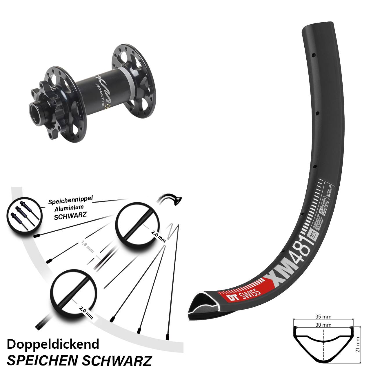 Boost 6-Loch Vorderrad 15x110 27,5 Zoll DT Swiss XM481 Miche XMH 550