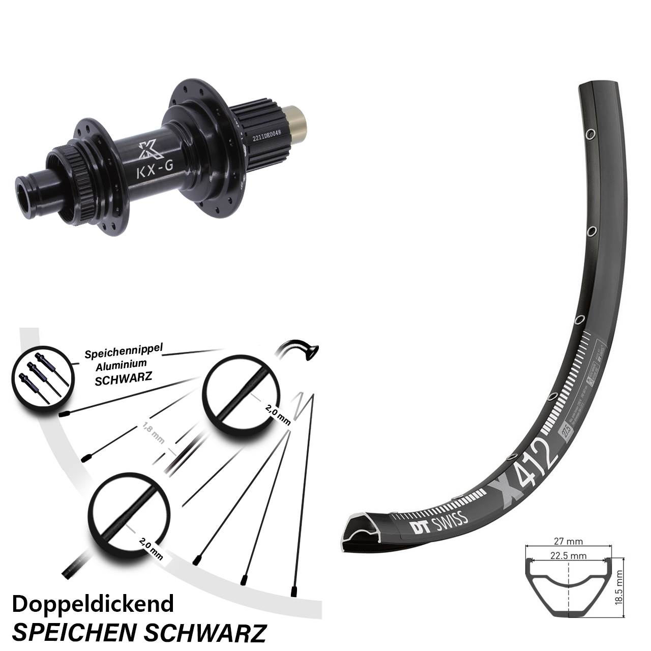 DT Swiss X 412 KX-G 28 Zoll Disc Hinterrad 12x142 Shimano Micro Spline