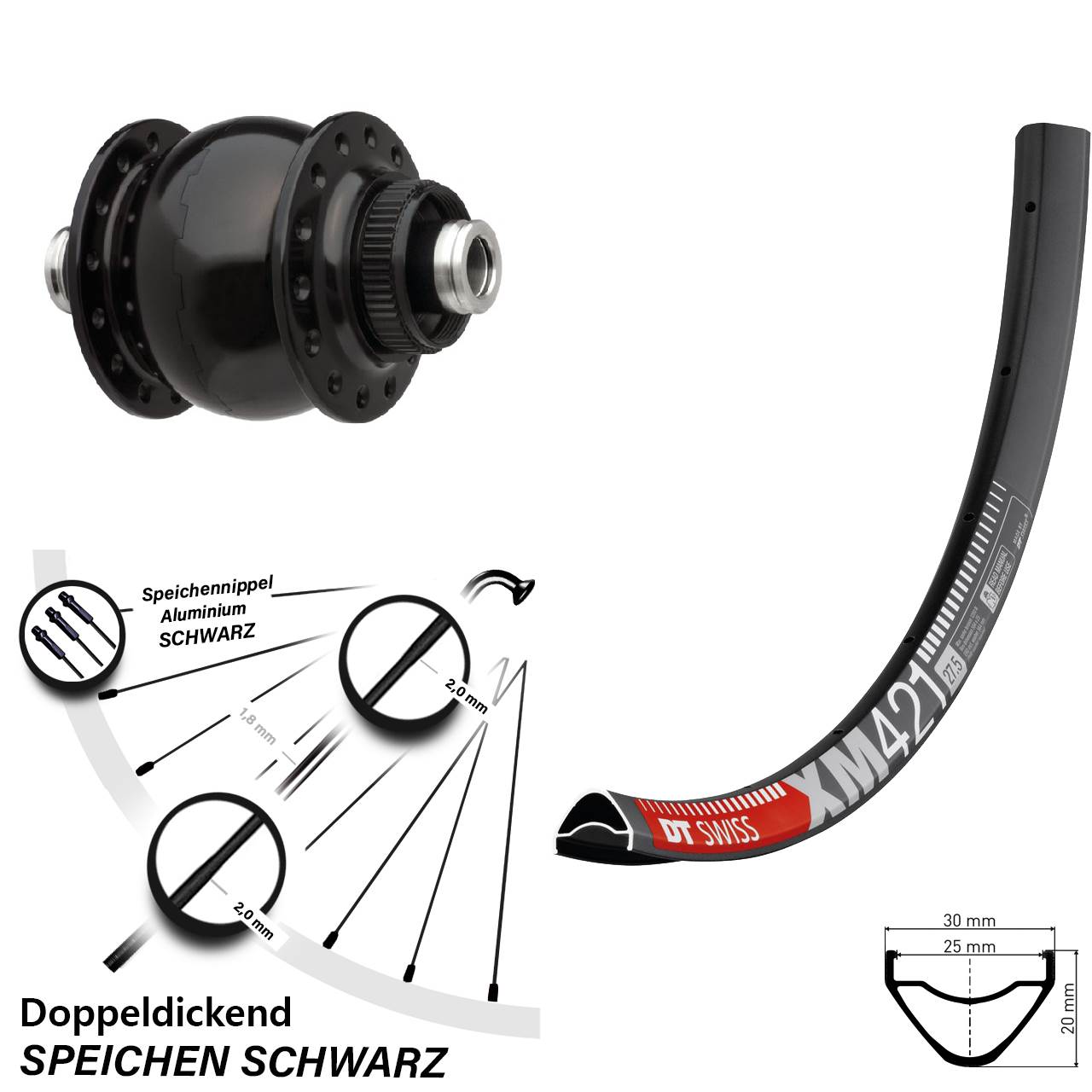 SONdelux DT Swiss XM 421 29 Zoll Centerlock Dynamovorderrad 12x100