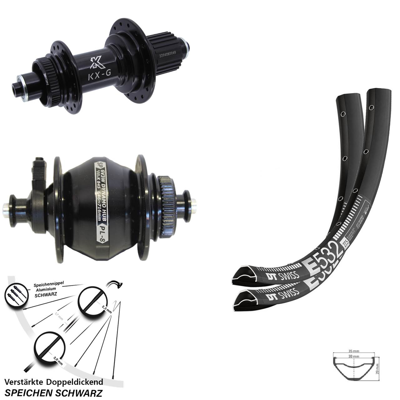 DT Swiss E532 KX-GS verstärkt Shutter PL-8 29 Zoll Centerlock Laufradsatz QR Micro Spline