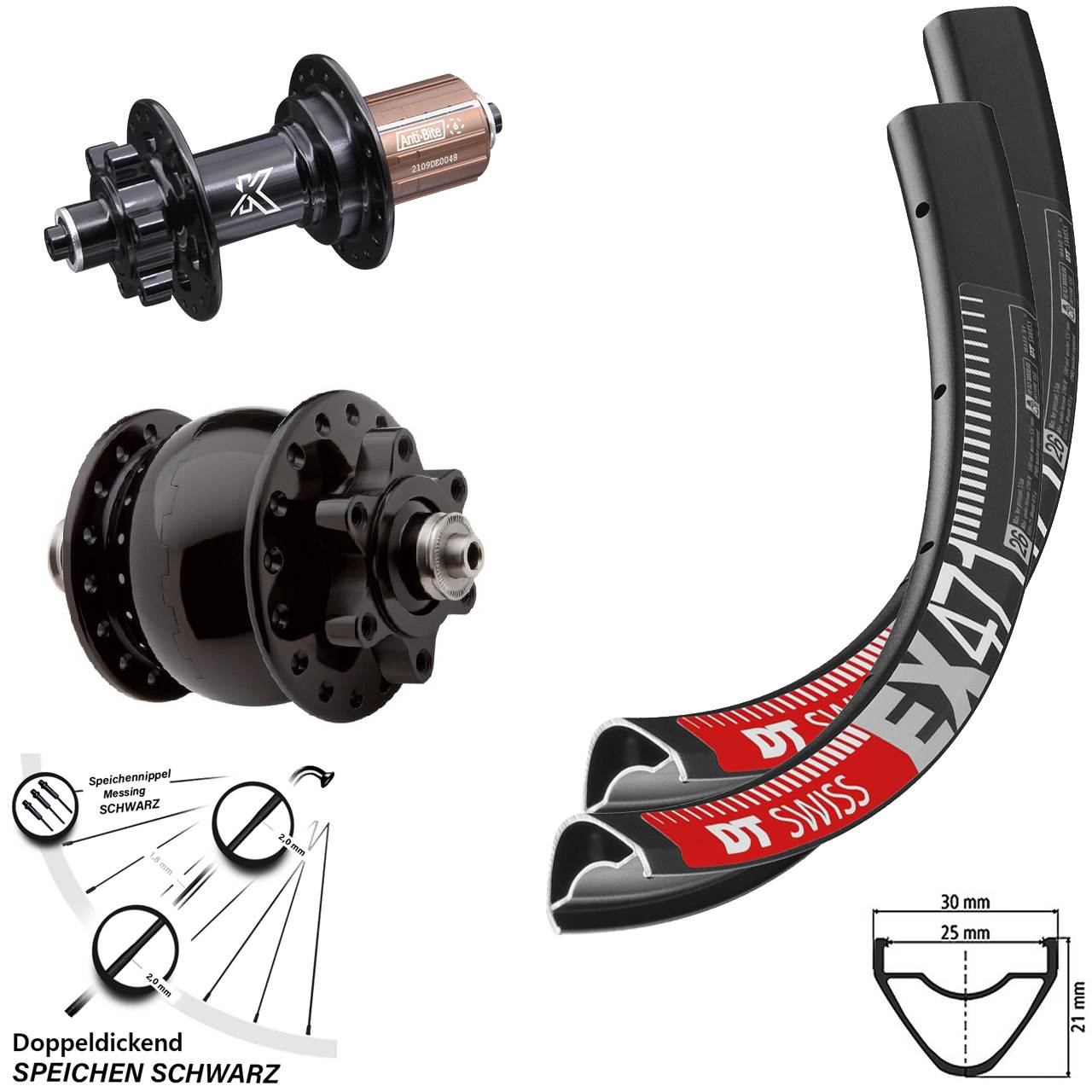 29 Zoll Laufradsatz DT Swiss EX 471 Dynamo SON 28 schwarz 6-loch KX-M Schnellspanner