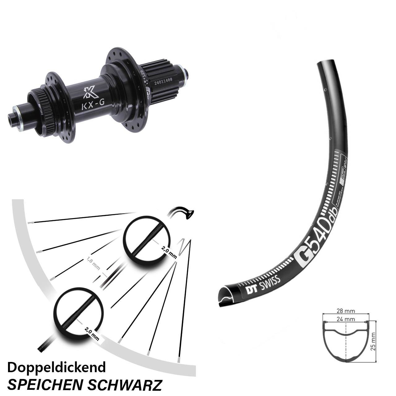 Centerlock Hinterrad 28 Zoll DT Swiss G 540 KX-G Micro Spline für Schnellspanner