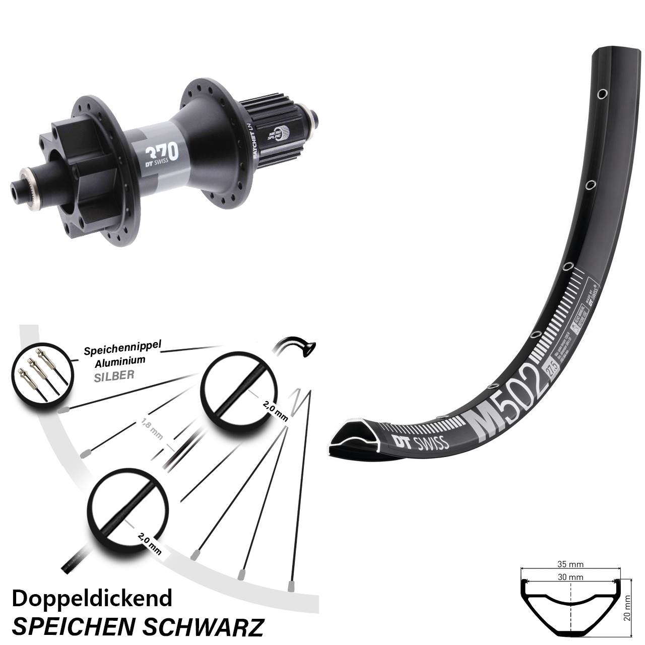 Boost Disc Laufrad QR 27,5 Zoll DT Swiss M502 370 Shimano Micro Spline