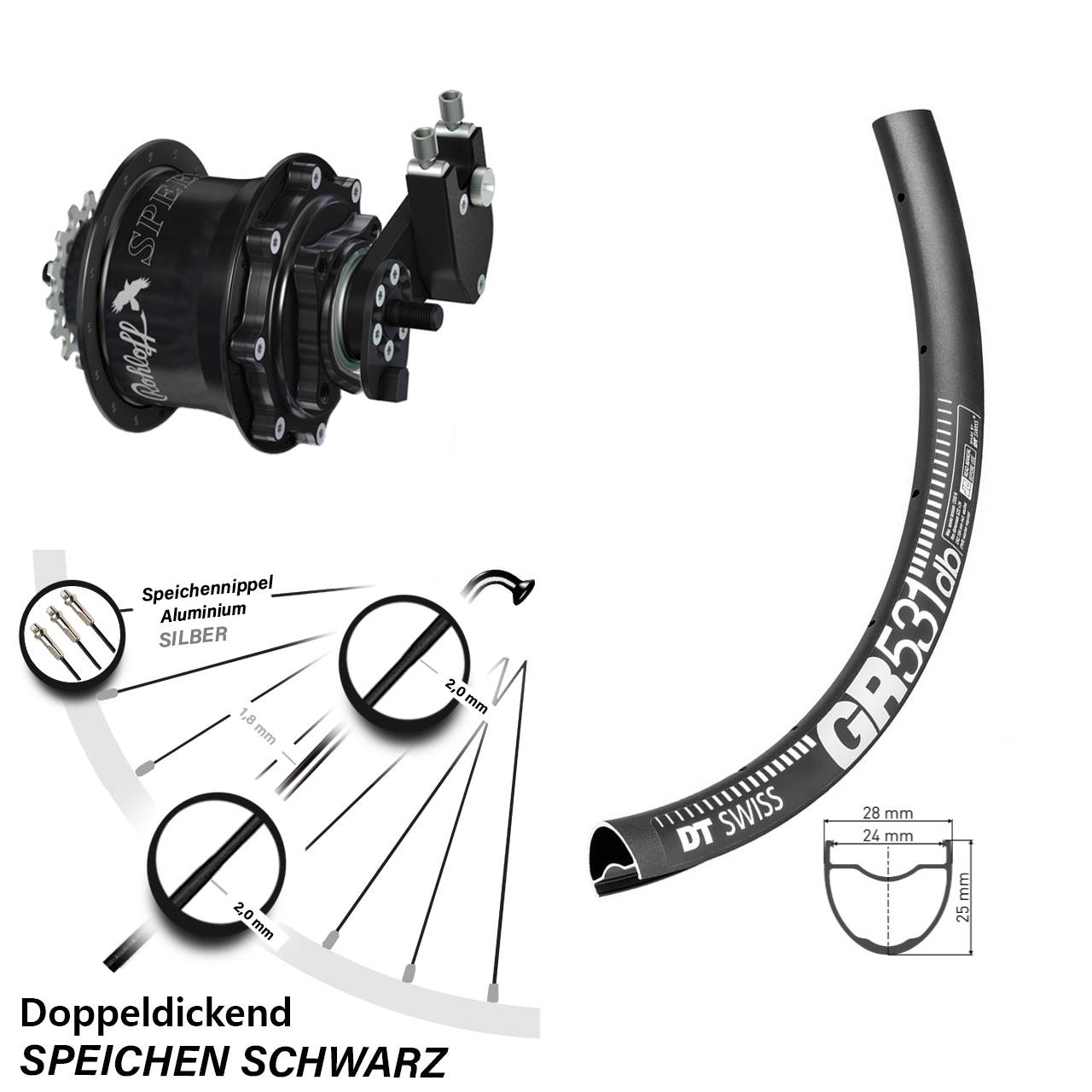 28-29 Zoll DT Swiss GR 531 Rohloff 500/14 TS DB OEM Tandem