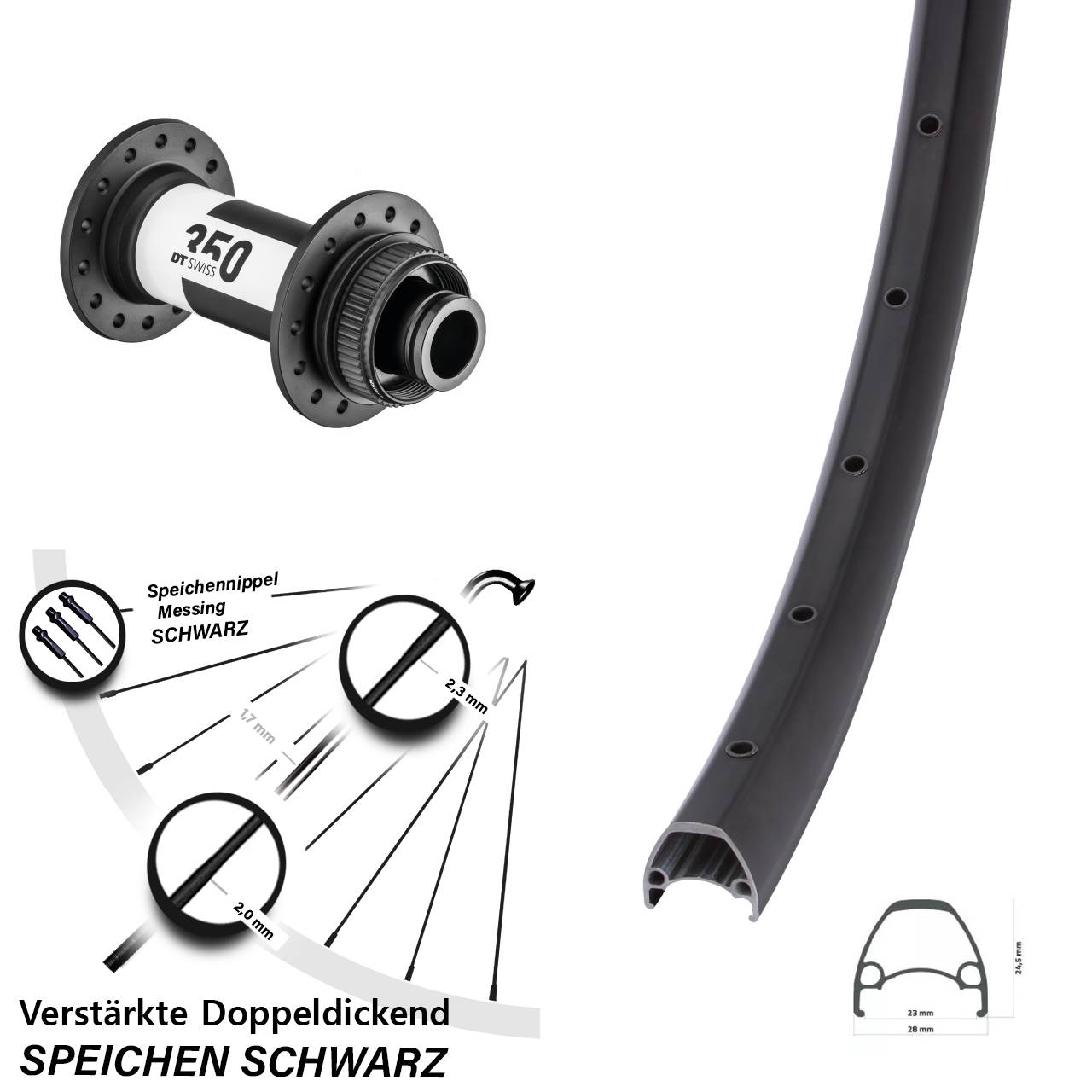 Ambrosio Sport DT Swiss 350 28-29 Zoll Vorderrad Centerlock 15x110 Boost