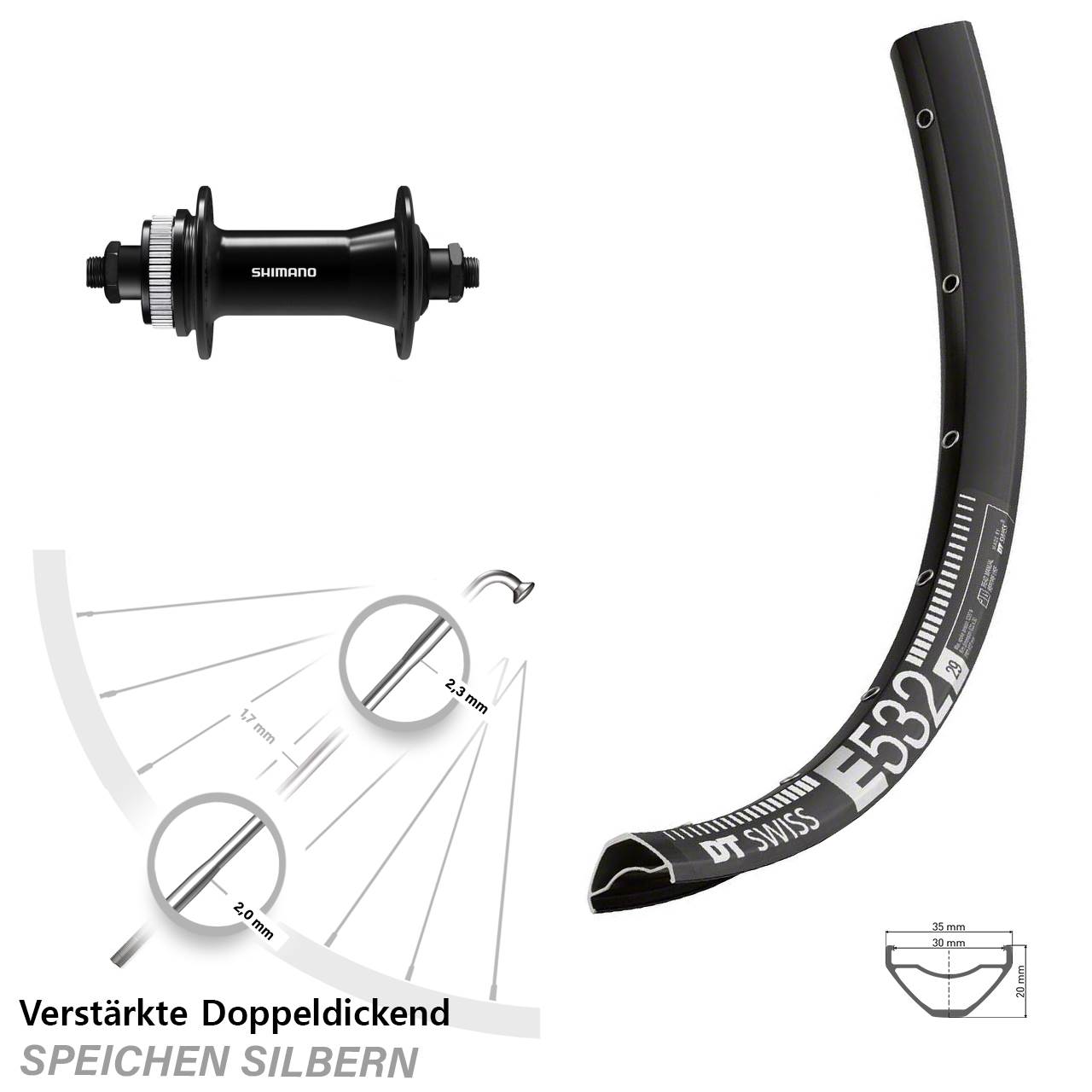 DT Swiss E 532 Shimano HB-QC400 29 Zoll Disc Laufrad für Schnellspanner