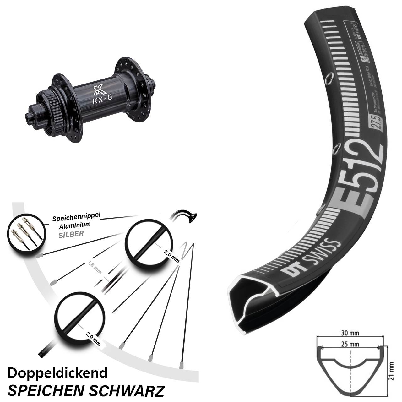 Vorderrad Centerlock für Schnellspanner 29 Zoll DT Swiss E512 KX-G