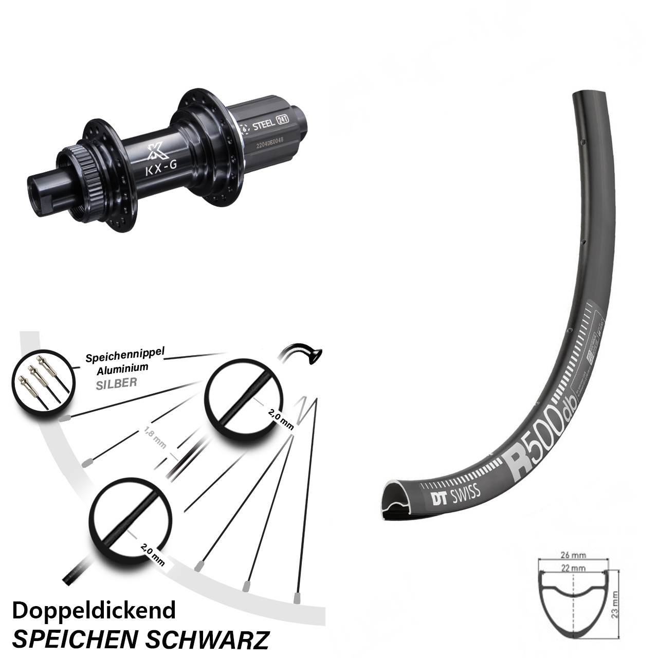 Centerlock Hinterrad 29 Zoll DT Swiss R 500 KX-GS verstärkt 8-12 fach 12x142