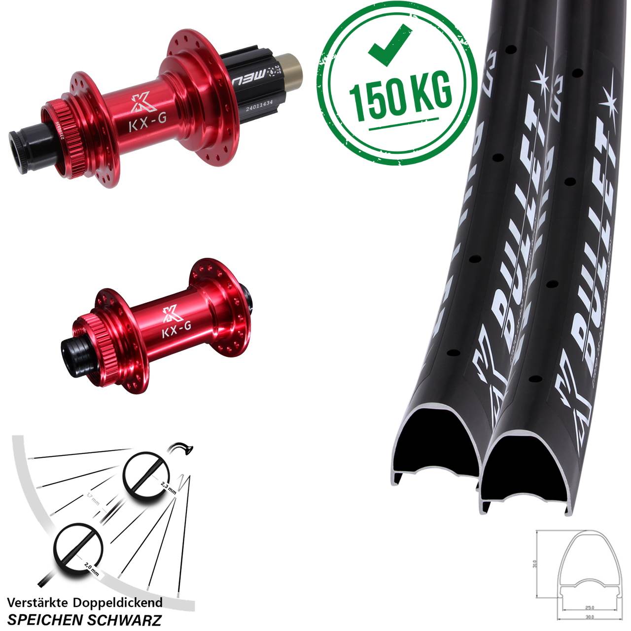 28 Zoll KX-G Bullet rot Laufradsatz Centerlock 12x100/142 Campa N3W