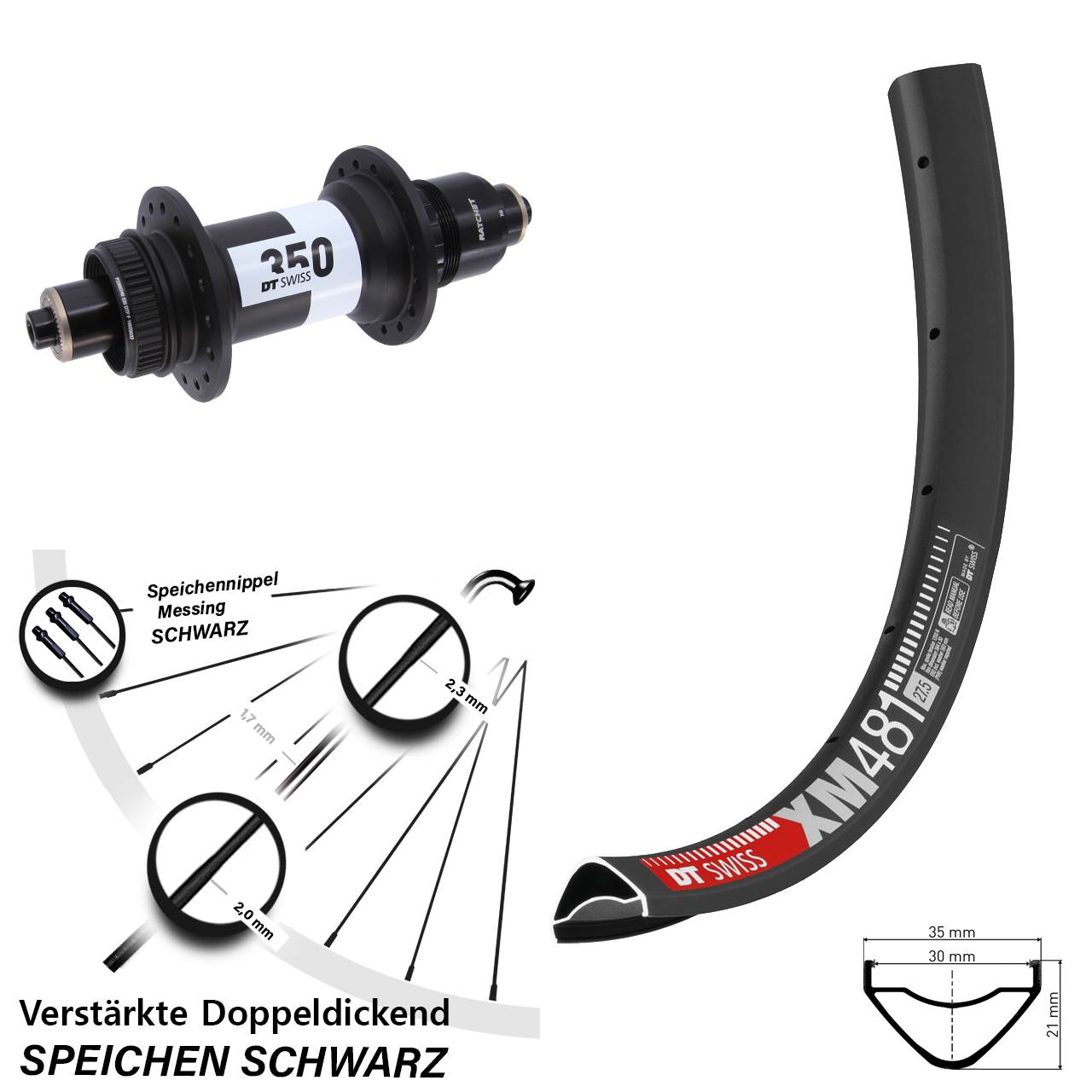 Hinterrad 27,5 Zoll DT Swiss XM481-350 XD für Schnellspanner Boost