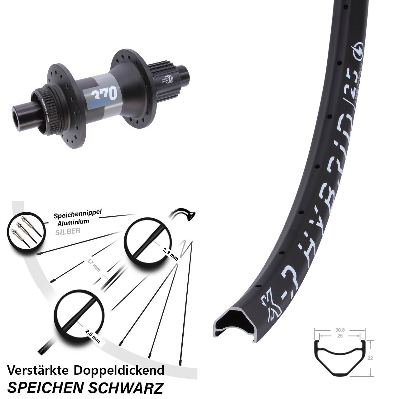 29 Zoll KX-R Hybrid 25 DT Swiss 370 Disc Hinterrad 12x148 Micro Spline
