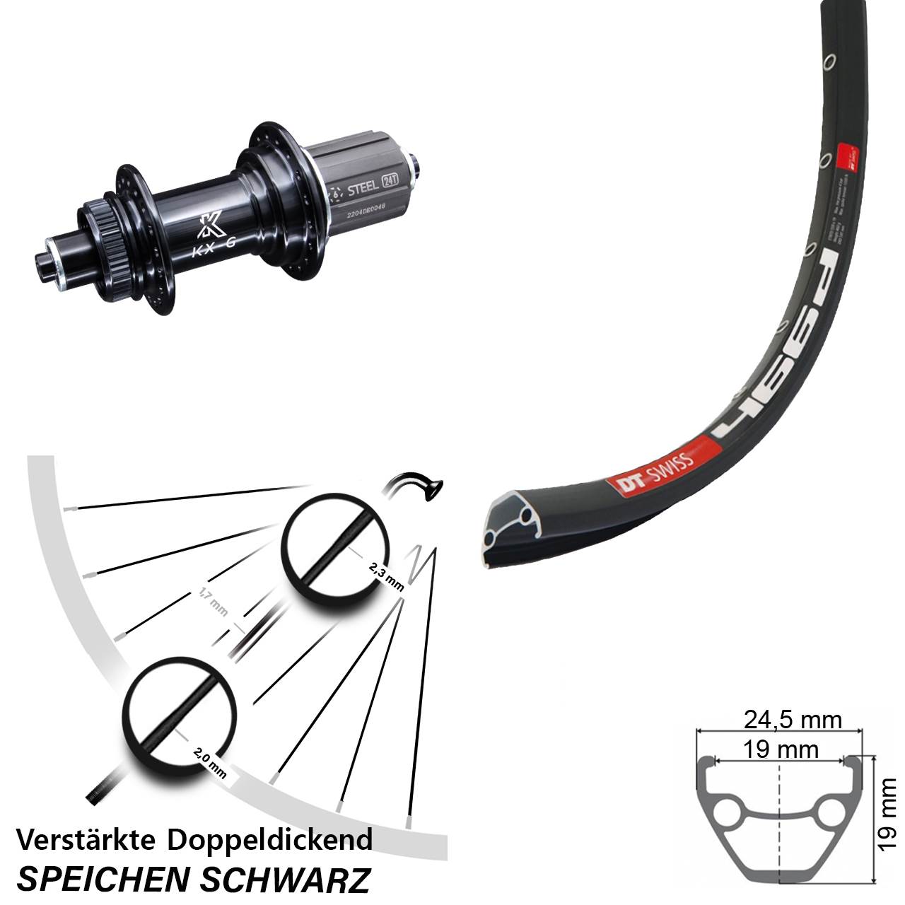Disc Laufrad 29 Zoll DT Swiss 466d KX-GS verstärkt 8-12 fach HG für Schnellspanner