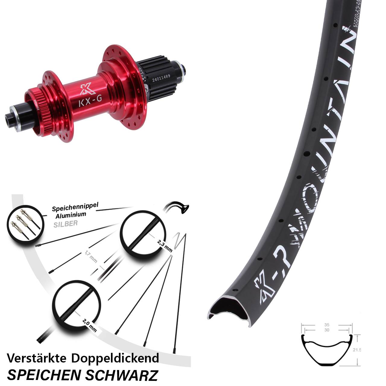 29 Zoll KX-GR Mountain rot Disc Laufrad QR Shimano Micro Spline