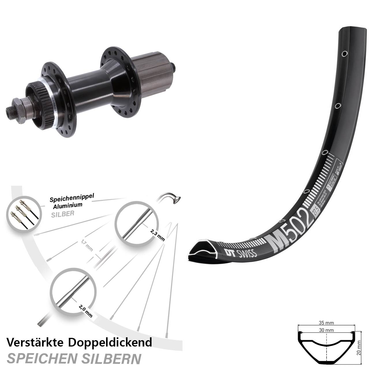 Disc Hinterrad QR 29 Zoll DT Swiss M 502 Joytech 5x135 mm schwarz Centerlock 8-11 fach HG